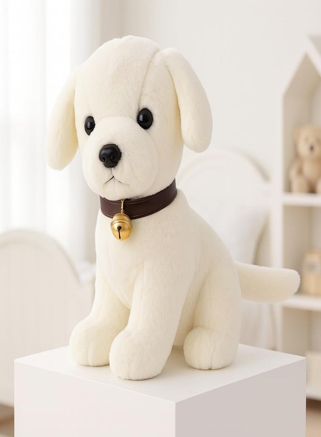 Storio Soft Plush White Puppy Stuffed Animal with Bell Collar| Kids Animal Home Decor for Boys & Girls Soft Dog Plush Toy - 25cm - Image 1